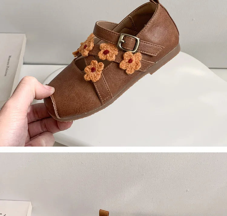Girls Shoes New Spring Square Toe One-line Buckle Buckle Decoration Shoes Mori Girl Style Outdoor Daily Flat Children Zapatos De