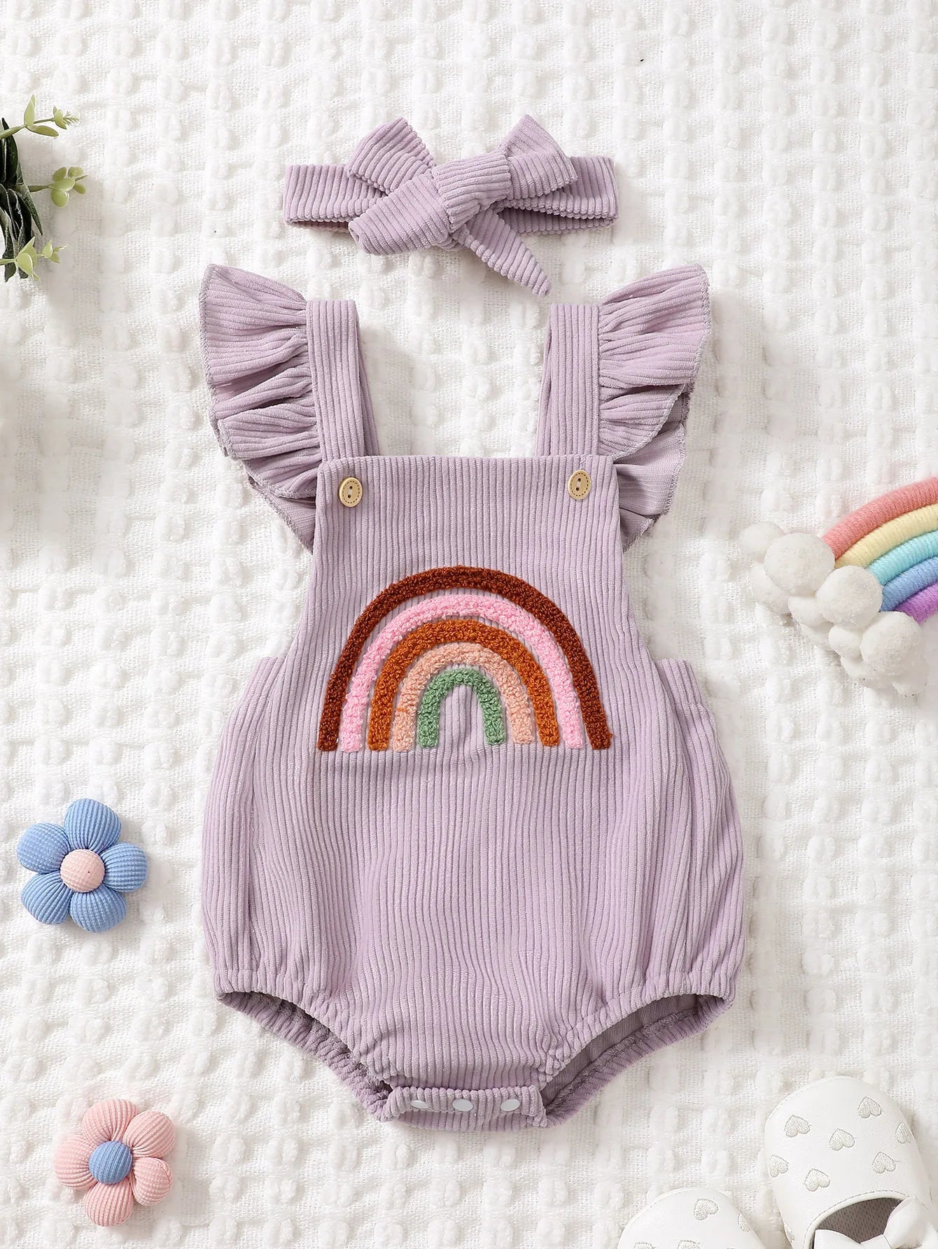Corduroy Rainbow Romper w Headband