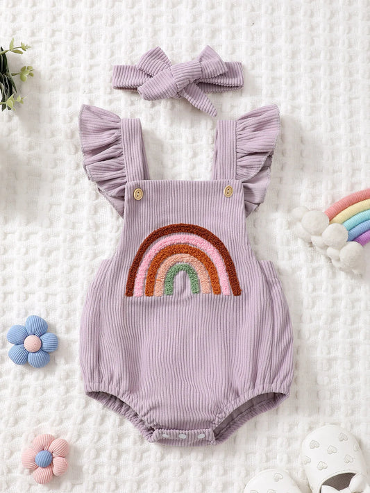 Corduroy Rainbow Romper w Headband