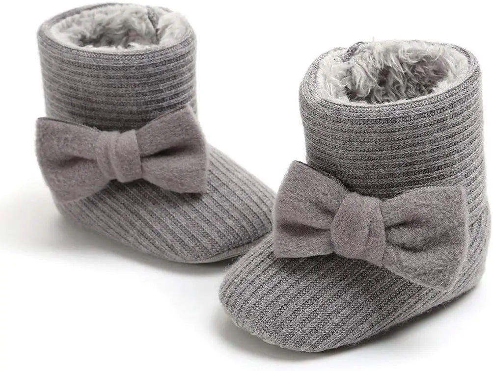 1Pair Baby Boots, Baby Girl Cute Bowknot Snow Boots, Soft Sole, Non-slip, Warm, Winter Padded Newborn Baby Walking Shoes