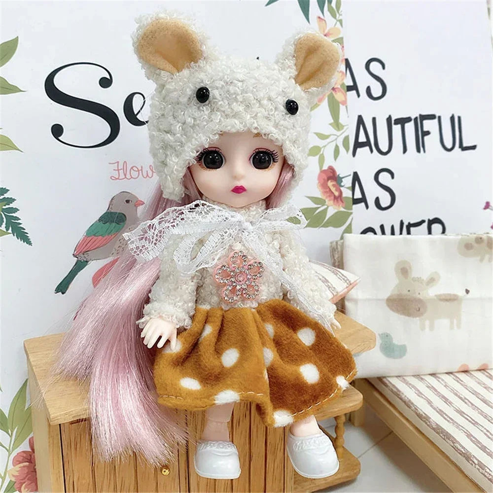 16cm 1/12 Girl Princess Doll BJD Doll with Clothes Shoes Movable 13 Joints Cute Sweet Face Child Gift DIY Dress Up Toys for Kids
