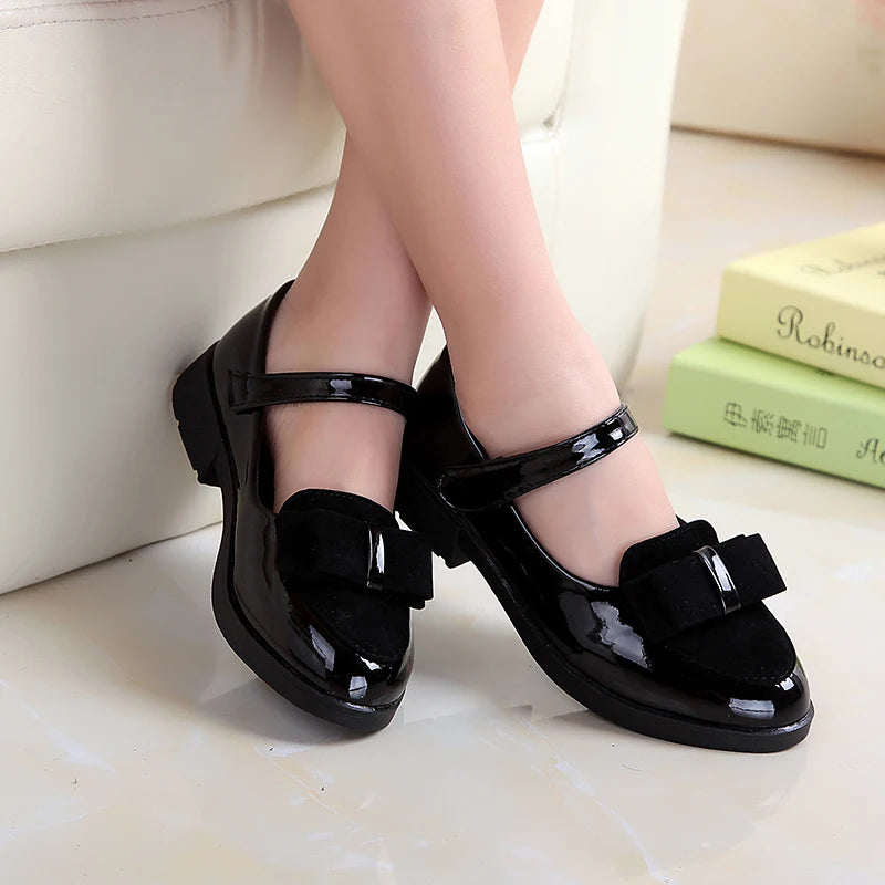 Girl Princess Leather Shoes PU Casual Baby Black Red Girls Fashion Brand Glossy Dance Shoes