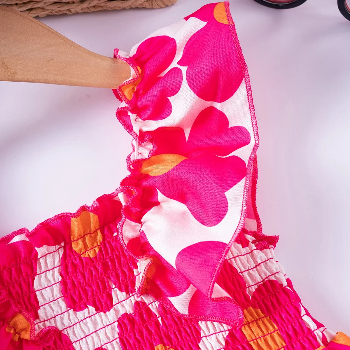 Summer Girls New Flying Sleeve Dress Floral Print Skirt