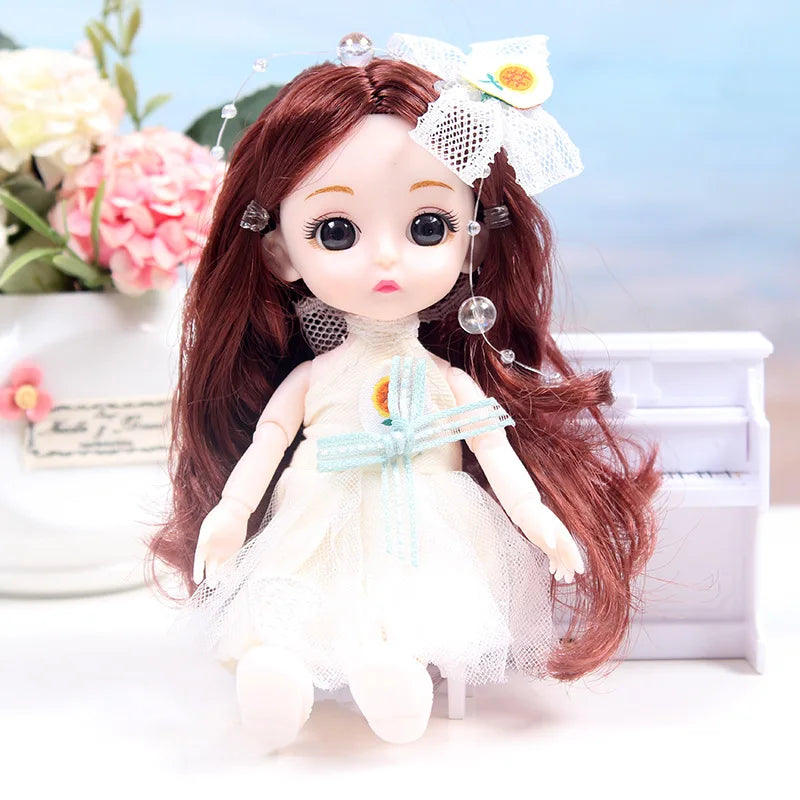 17CM Movable Joint Doll Girl Dress Up Dollhouse Makeup DIY Toys Cute Safety Baby 3D Doll Babies Toddler Princess Beautiful Gift