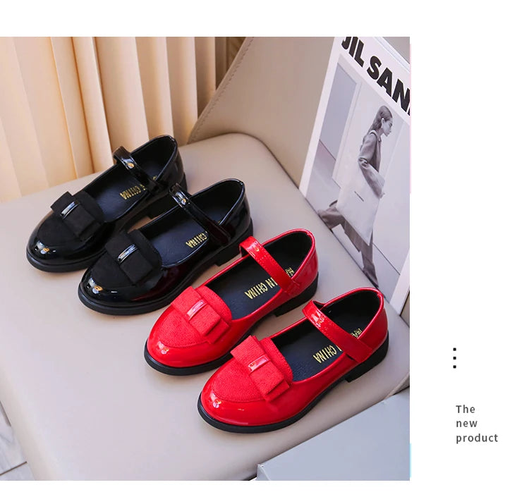 Girl's Leather Shoes Princess Dress Shoes for Kids Big Girls Casual Student Flats 2025 Spring/Autumn New Style Sweet with Bowtie