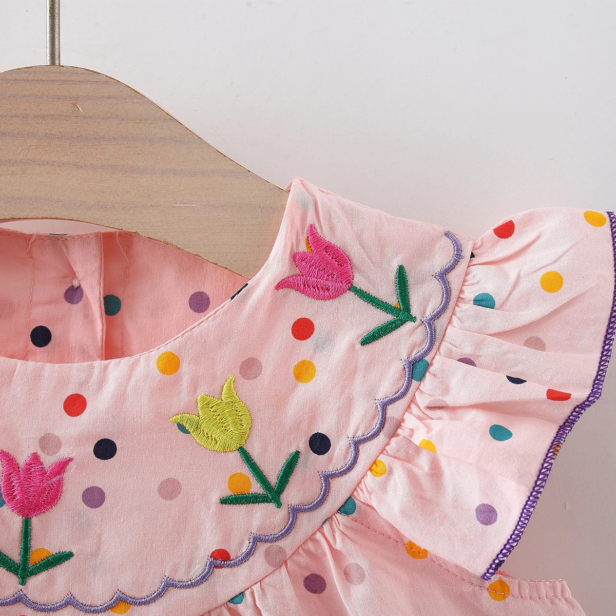Kadia Polka Dot Baby Dress with Flower Embroidery