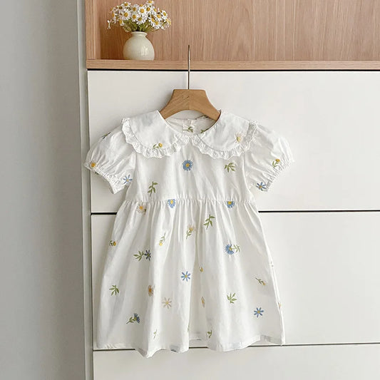 2026 Girls Dress Korean Edition Summer New 2-6Yrs Cotton Embroidered Flower Girls' Dress