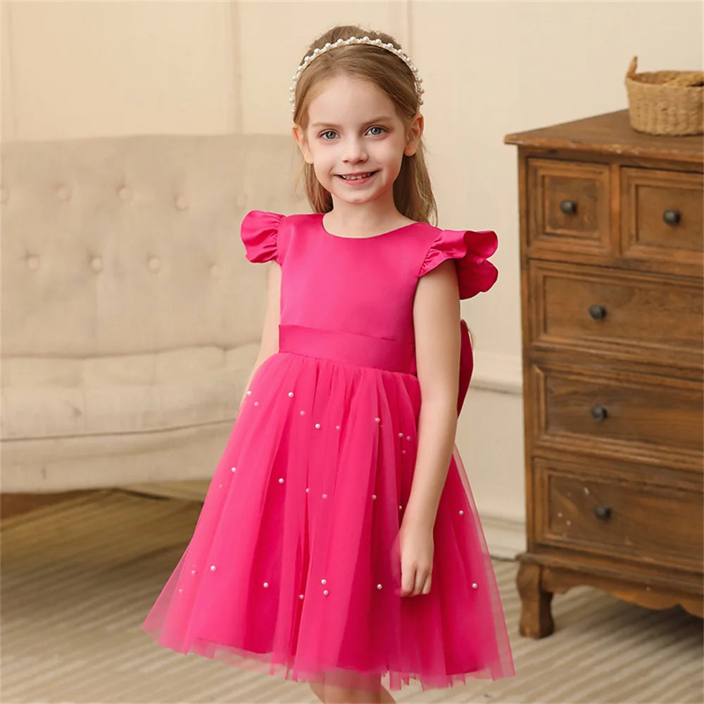 Toddler Girl Flower Birthday Tulle Dress Backless Bow Wedding Party Dress