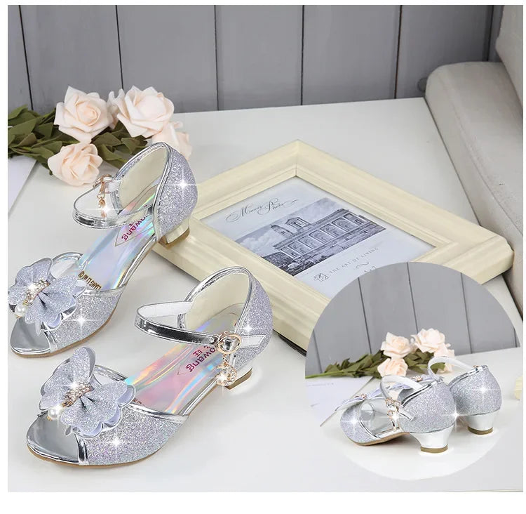 Girls Princess Shoes Summer Children High Heels Open-toe Party Wedding Toddlers Sandals