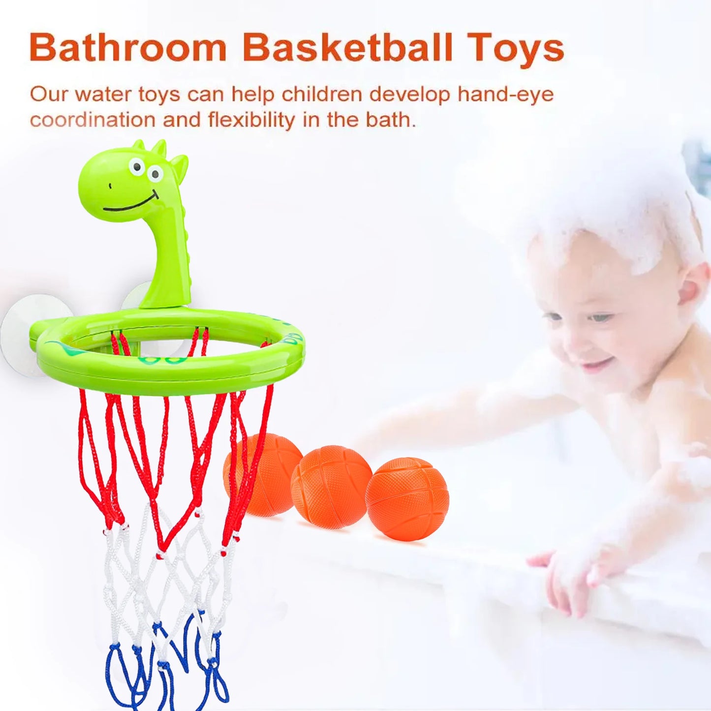 Baby Bath Toy Children Water Play Toys Set Bathroom Bathtub Suction Cup Shooting Basketball Hoop
