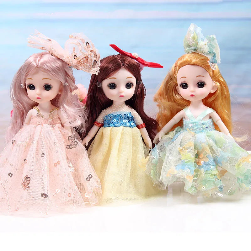 17CM Movable Joint Doll Girl Dress Up Dollhouse Makeup DIY Toys Cute Safety Baby 3D Doll Babies Toddler Princess Beautiful Gift