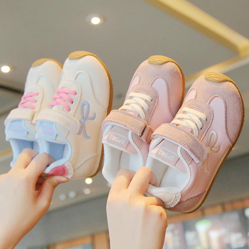 Kids'Casual Shoes Sneakers PU Leather Cutout Spring Shoes For Girls Anti-slip Soft Bottom Pink Off-white Shoes Size 21-32