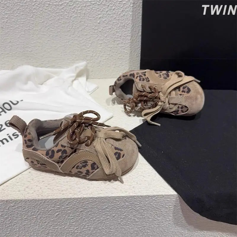 Girl Sneakers Spring Autumn Soft Sole Leopard Print Running Shoes