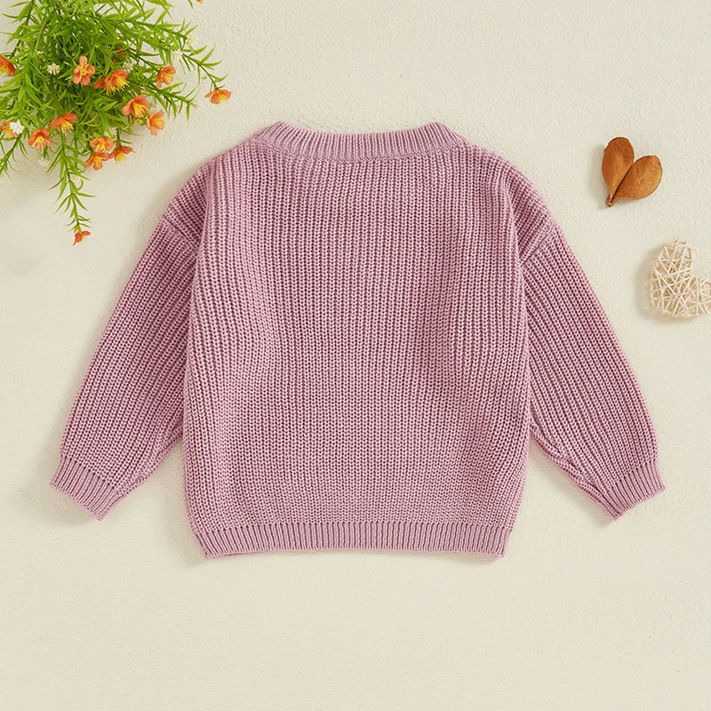 Nahiomy Girls Big Sister Fall Winter Sweater Casual Letter Flower Embroidery