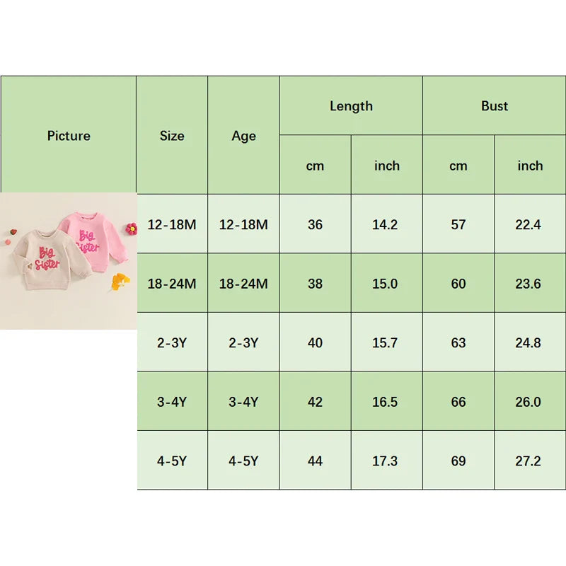 Letty Girls Big Sister Long Sleeve Crewneck Letter Embroidery