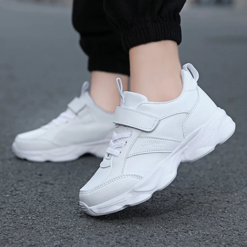 Children Shoes Kids Casual Sneakers Black Pu Leather Sports Shoes
