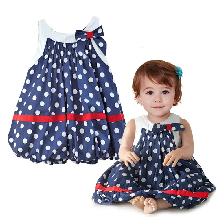 baby girl dress cute bows summer sleeveless little dress cool  blue white dots dress