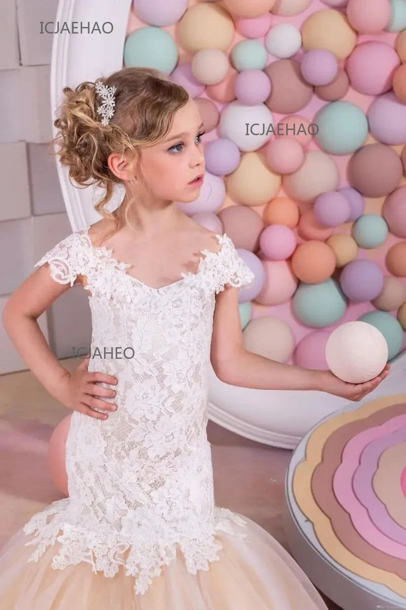 Baby Flower Girl Dress Kids Lace Long Evening Children Dresses for Wedding