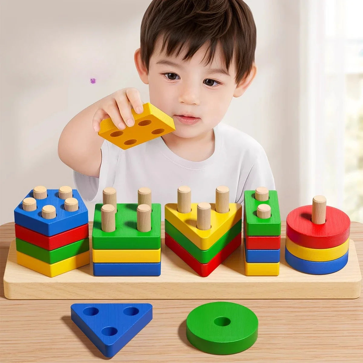 Montessori Wooden Sorting Stacking Toys for Toddlers