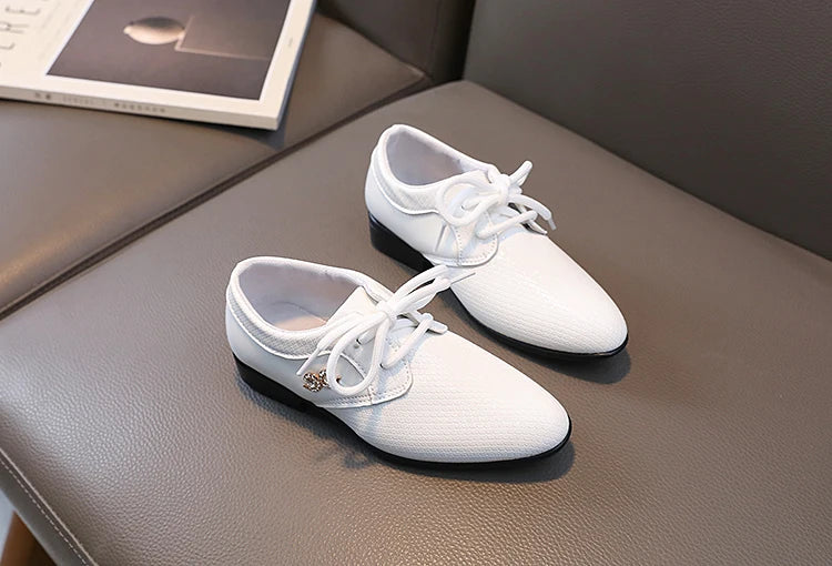 Boy Pointed Leather Shoes Children's British Black Shoes Students Leisure White Show Leather Shoes Boy' Shoes size 21-36