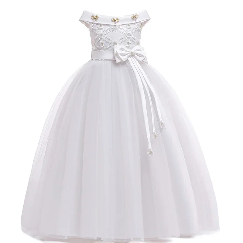 PLBBFZ Kids Girl Long Clothes Tutu Flower Dress Children Party Wedding Formal Dress