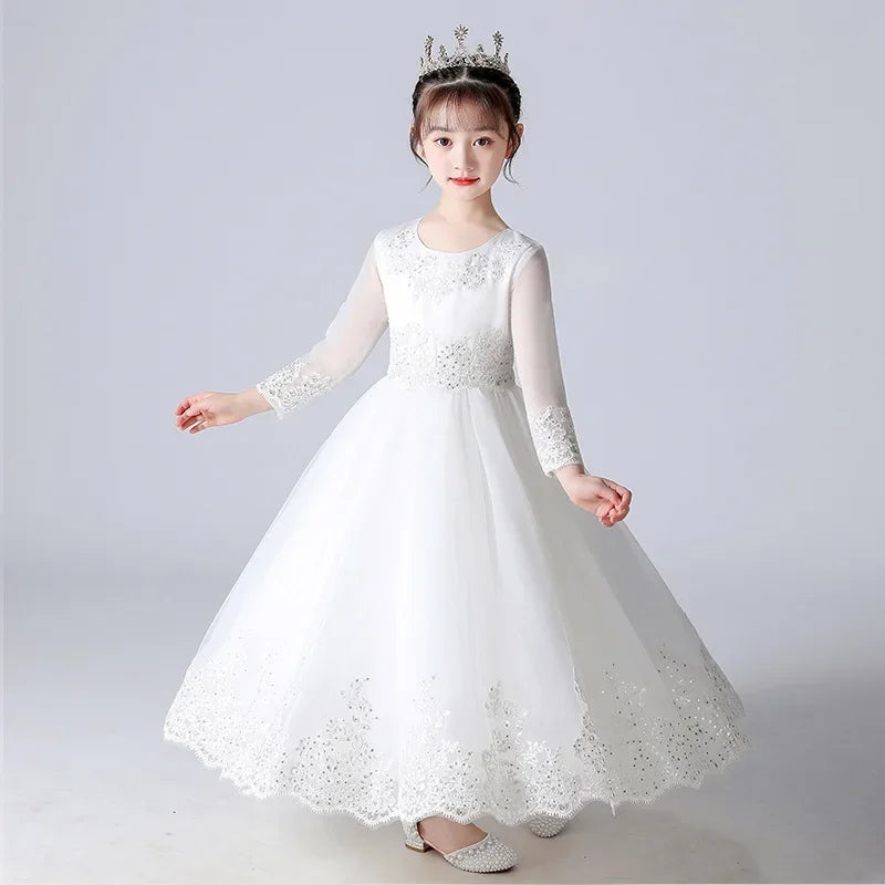 Spring Autumn Party Dress for Kids Girl Lace Long Sleeve Sequin Dress