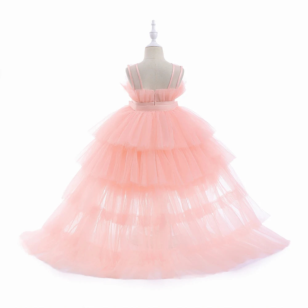 Summer Baptism Bridesmaids Party Baby Girls Dresses Tulle Trailing Wedding Birthday Princess Dress