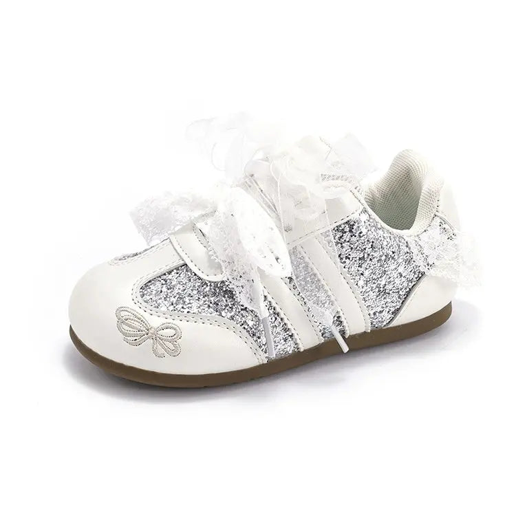 2026 Girls' Spring/Summer New Style Sneakers Pink Cute Flower, Fashion Versatile Casual Shoes, Lace Bow Cute, Non-Slip Soft Sole