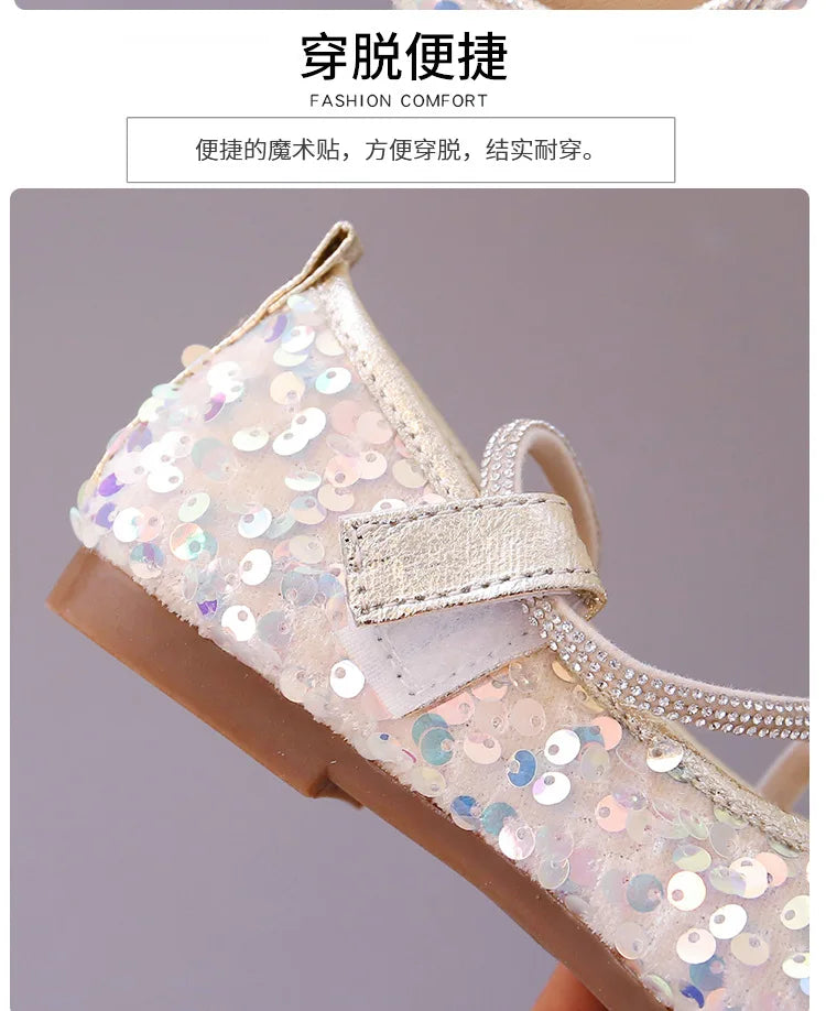 Fashion Girl Shoe 2025autumn New Sequined Princess Shoe Sweet Girl Party Dresses Soft Sole Kid Shoes Women Shoes Designer Shoes