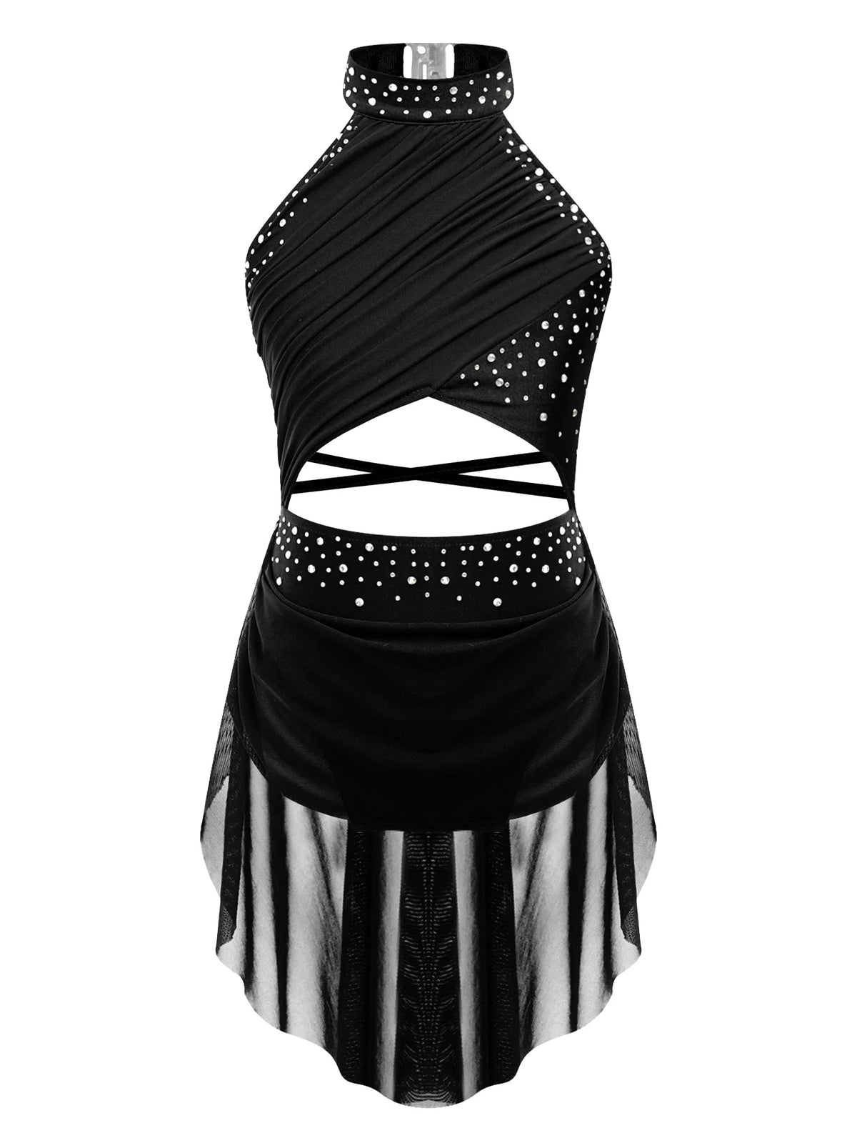 Girls Modern Lyrical Jazz Dance Dress Ballet Gymnastics Skating Performance Costume Kids Cut Out Dancing Leotard Tutu Skirted