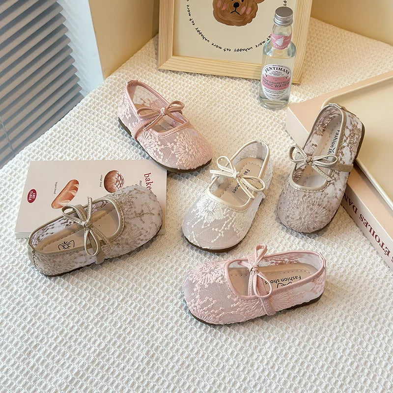 2026 Summer Kids Shoes Girls Sandals Lace Floral Princess Shoes