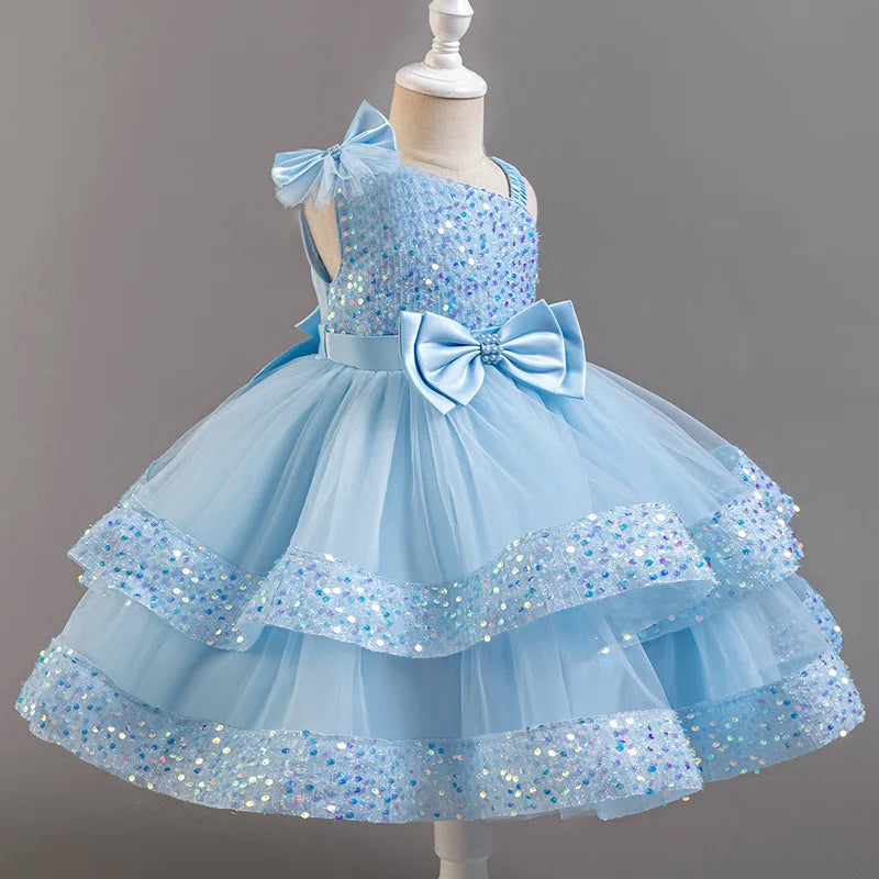New Girl Dress Sequin Dresses Exquisite Simple Summer Skirt Fashion Evening Dress One Year Old Banquet Retro Princess Dress 2025