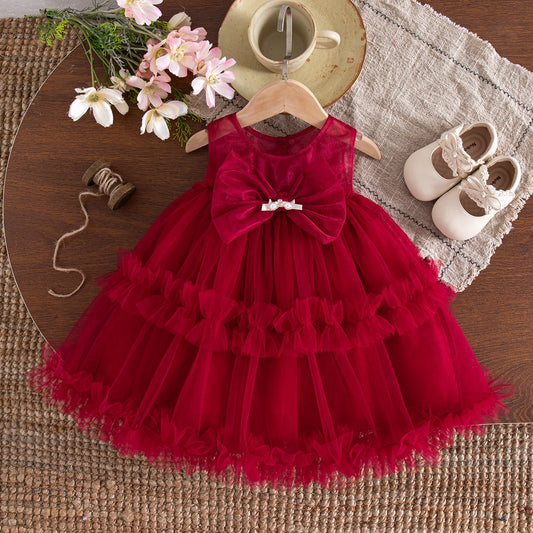 Baby Girl Dress Summer New Sweet Bow Children'S Clothing Suitable For Birthday Parties