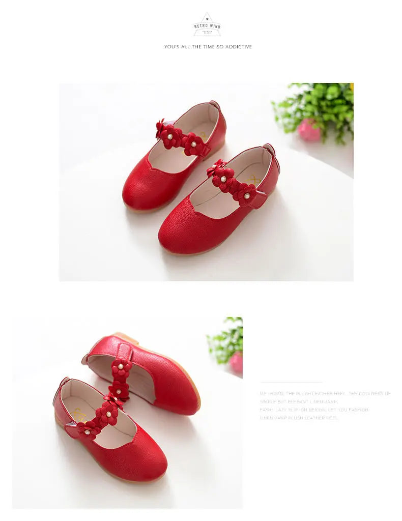 Girls Low-top Solid Color Leather Shoes Princess Shoes Flowers Student Single Dance Shoes White Child Shoes Comfortable Wearable