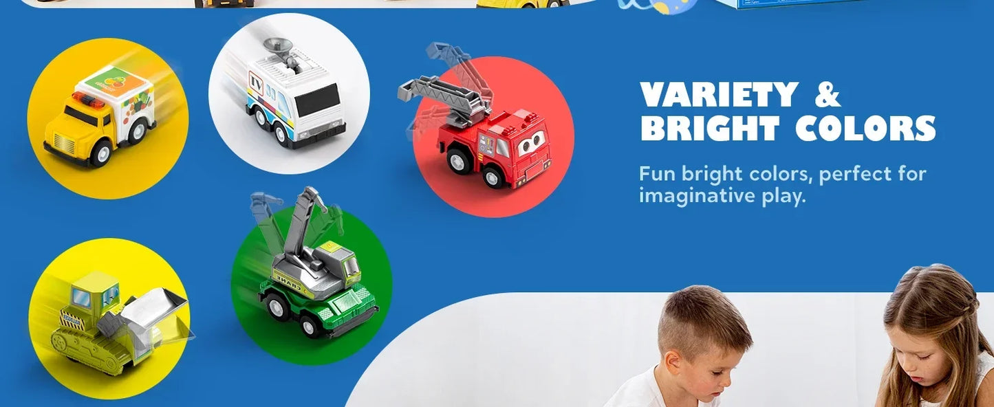 JOYFY 18 Pcs Pull Back City Cars and Trucks Toy Vehicles Set