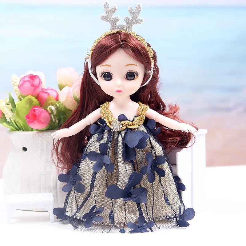 17CM Movable Joint Doll Girl Dress Up Dollhouse Makeup DIY Toys Cute Safety Baby 3D Doll Babies Toddler Princess Beautiful Gift