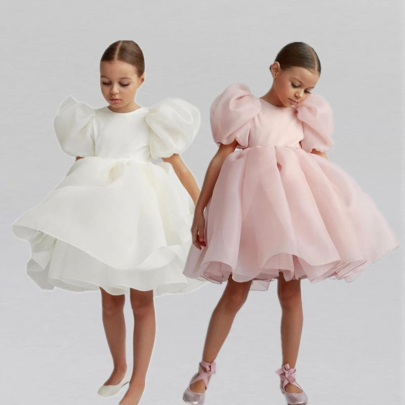 Claudia Puff Sleeve Gala Tutu Birthday Bow Outfits Flower