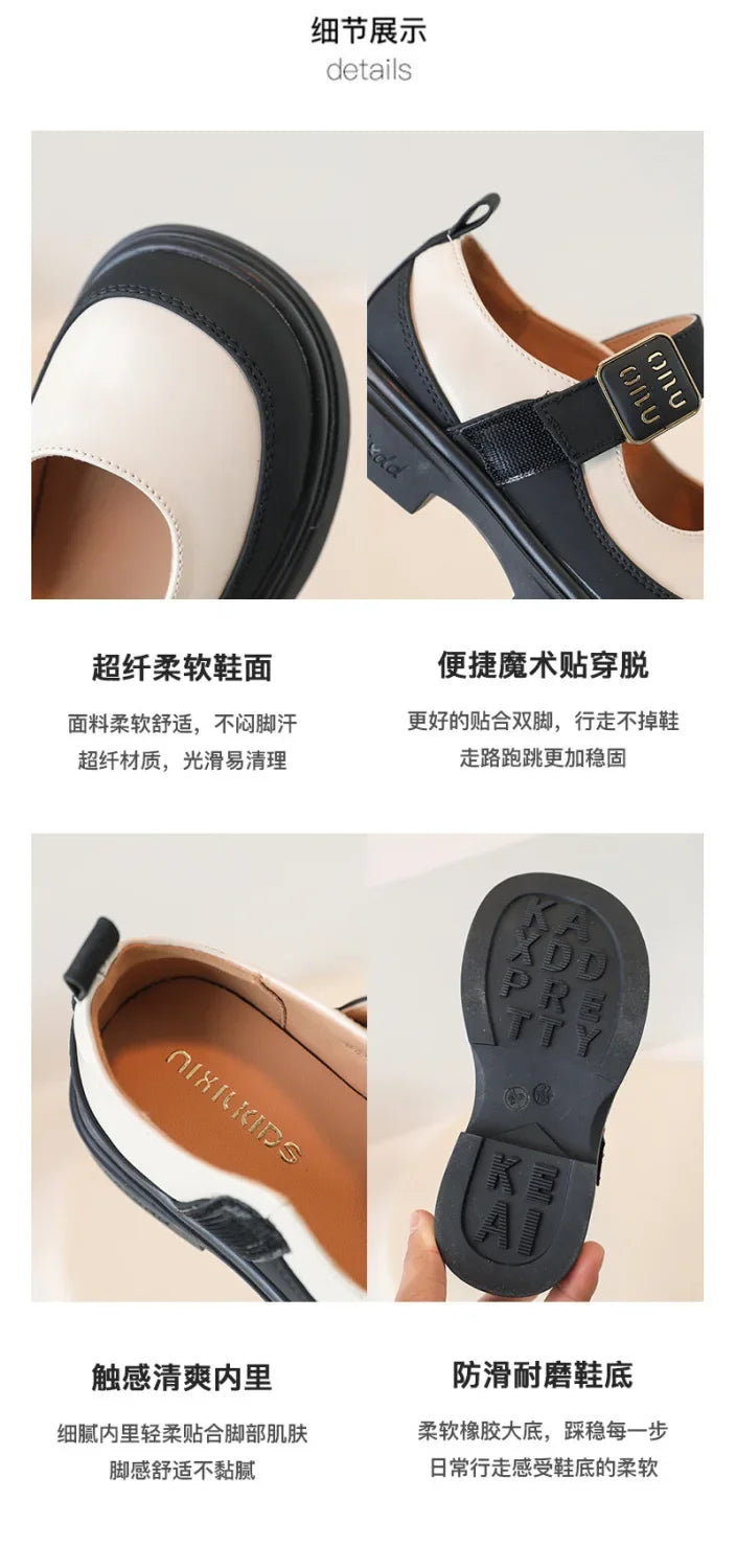 Girls Leather Shoes for School Party Wedding Fashion Elegant Children Mary Janes Pu Leather Loafers Princess Kids Moccasins
