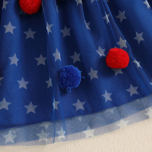 Cute Toddler Independence Day Outfit Red White Blue Striped Ruffle Sleeveless Dress