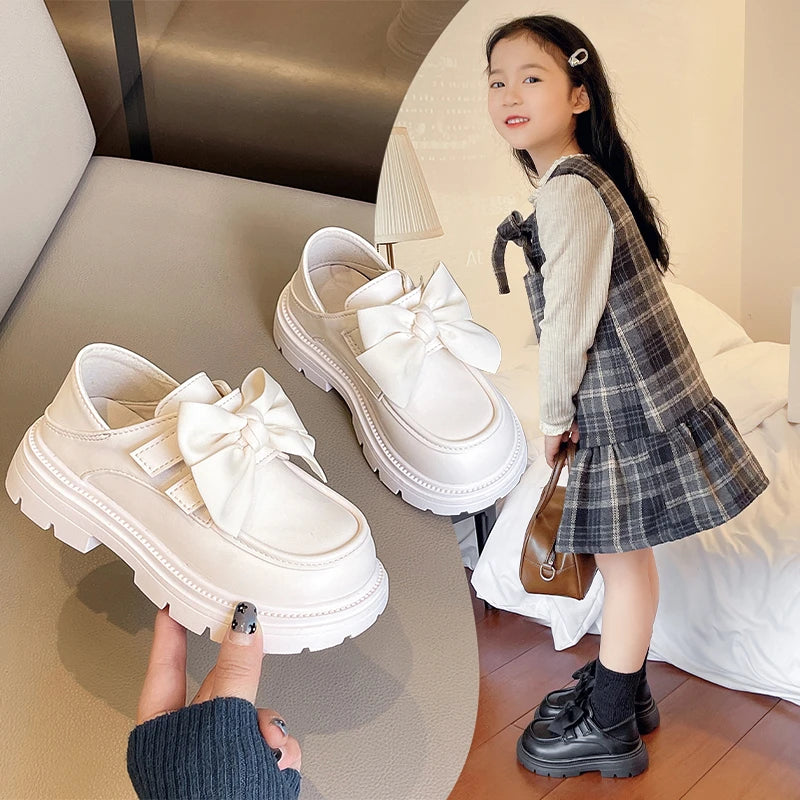 2026 Spring And Autumn Girls' Leather Shoes With Soft Soles British Style