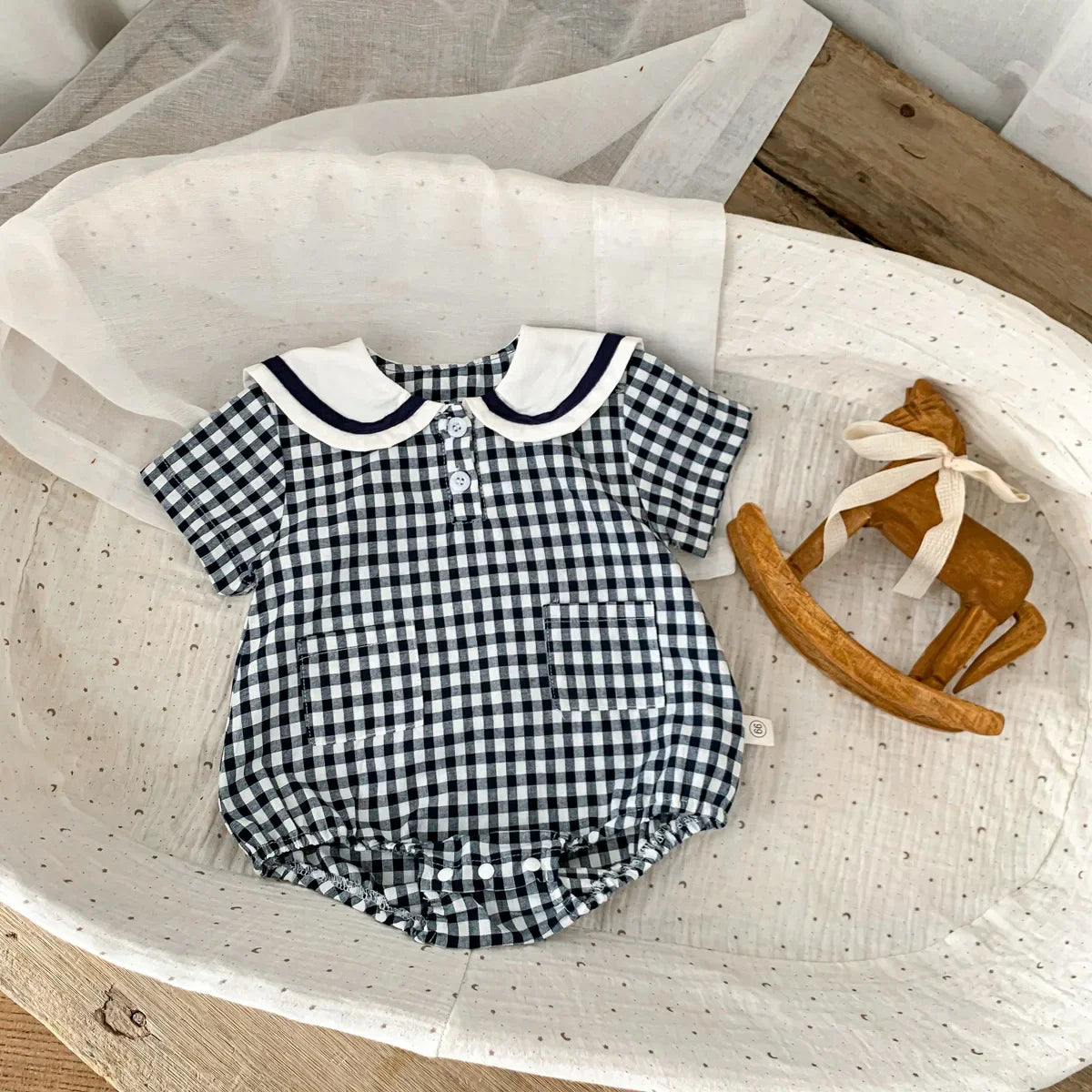 Plaid Bunny Collar Romper