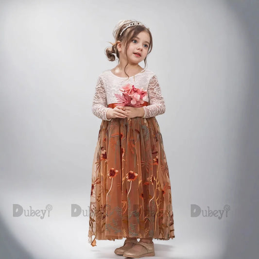 Children Girls Wedding Dress Crochet Lace Embroidery Kids Clothing Wear