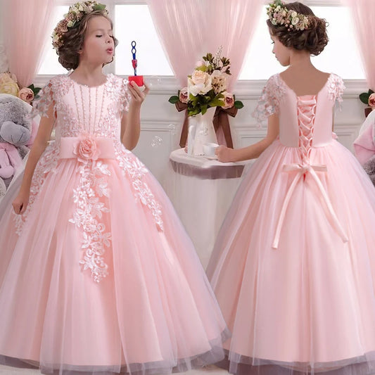 2025 New Elegant Girl Wedding Dress Embroidered Mesh Princess Dress