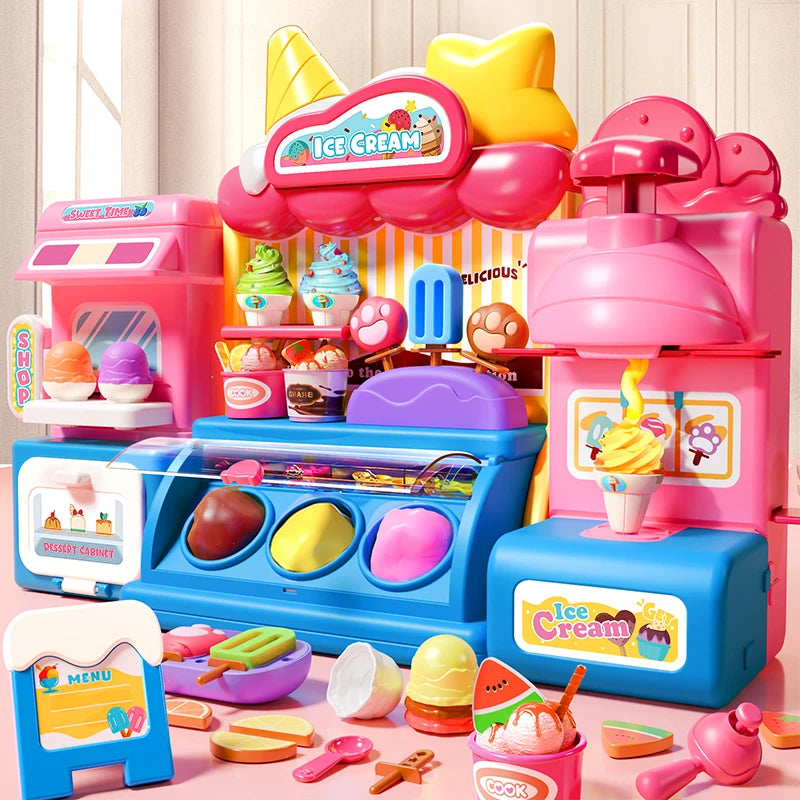 Children Ice Cream Toy for Girl Play Dough Color Machine With Music and Light Boy Toy Food Fake Kids Supermarket 3 Years Gifts