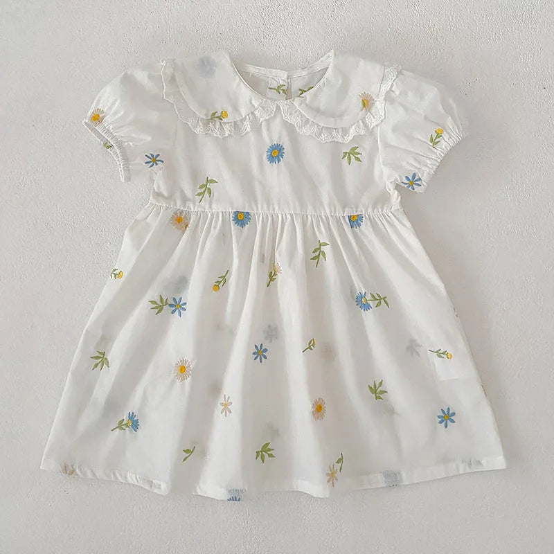 2026 Girls Dress Korean Edition Summer New 2-6Yrs Cotton Embroidered Flower Girls' Dress