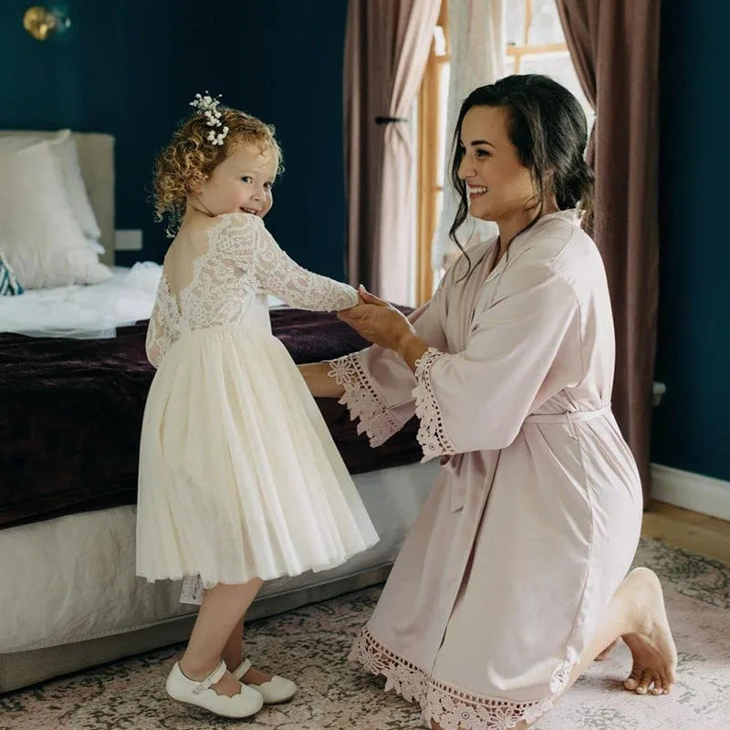 Flower Girl Dresses for Weddings Elegant Lace Long Sleeve Bridesmaid Dresses