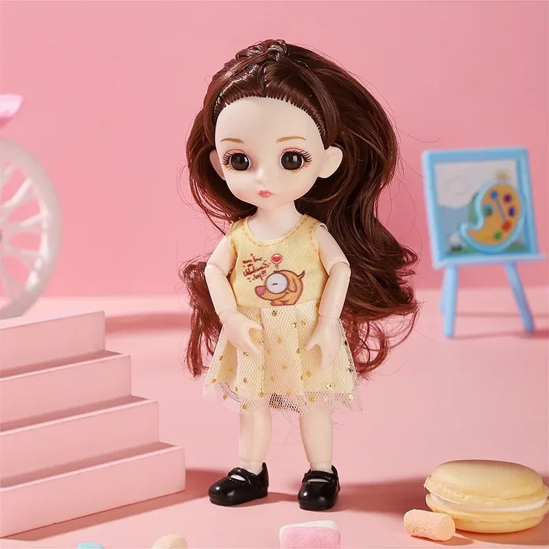 16cm 1/12 Girl Princess Doll BJD Doll with Clothes Shoes Movable 13 Joints Cute Sweet Face Child Gift DIY Dress Up Toys for Kids