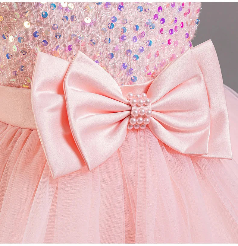 New Girl Dress Sequin Dresses Exquisite Simple Summer Skirt Fashion Evening Dress One Year Old Banquet Retro Princess Dress 2025
