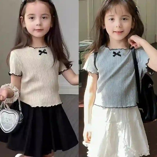 Girls Ruched Top - Rachel Lace-Trimmed Short Sleeve