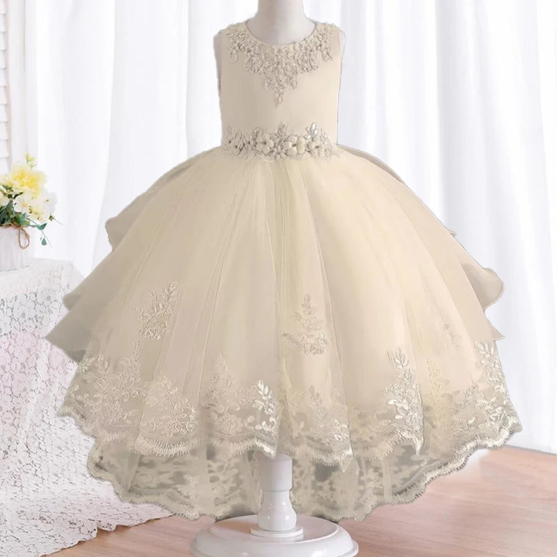 Children's Dress Girls' Open Back Lace Skirt Flower Girl Fashionable Wedding Dress